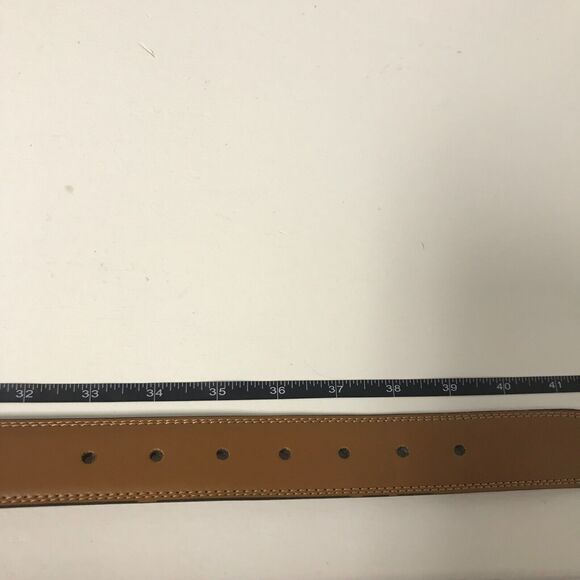 Mens Belt 34-36 Brown Leather Top Synthetic Lining Stitching Silver Tone Buckle - Picture 5 of 5